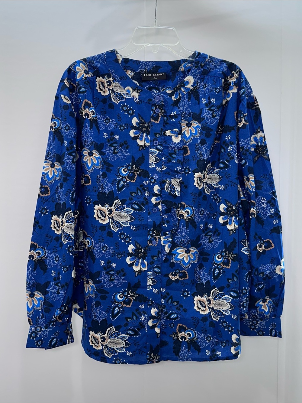 Lane Bryant Royal Blue Floral Button-Up Blouse - Picture 1 of 9
